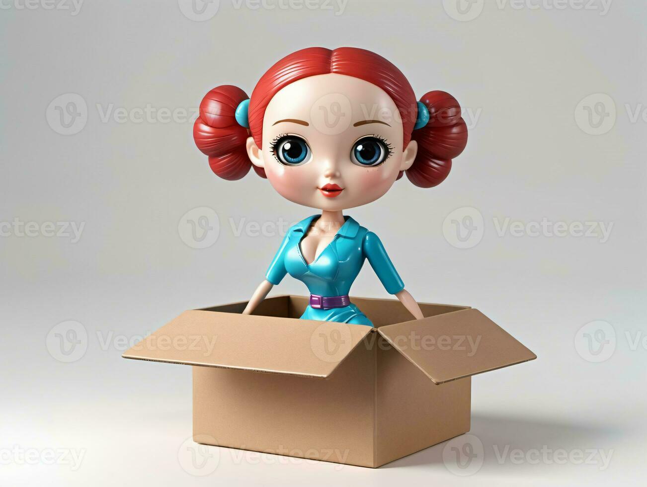 A Doll Sitting In A Cardboard Box. AI Generated photo