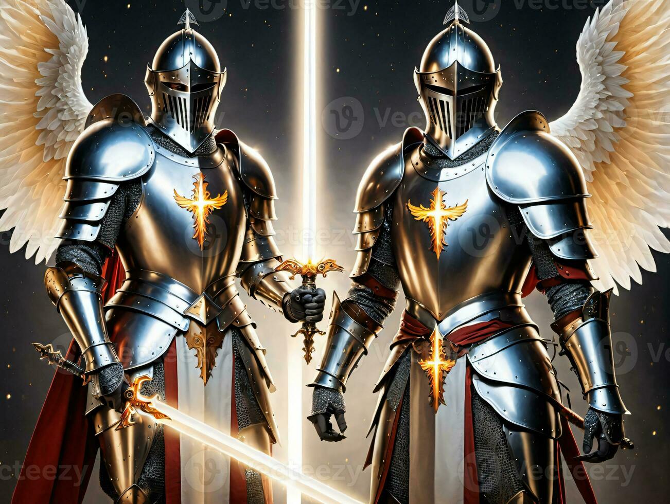 Two Knights With Wings. AI Generated photo