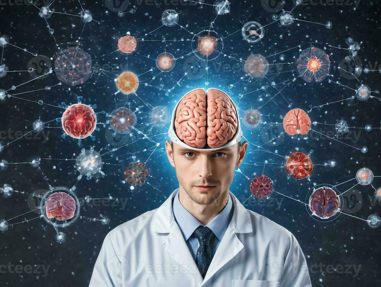 A Man With A Brain In His Head. AI Generated photo