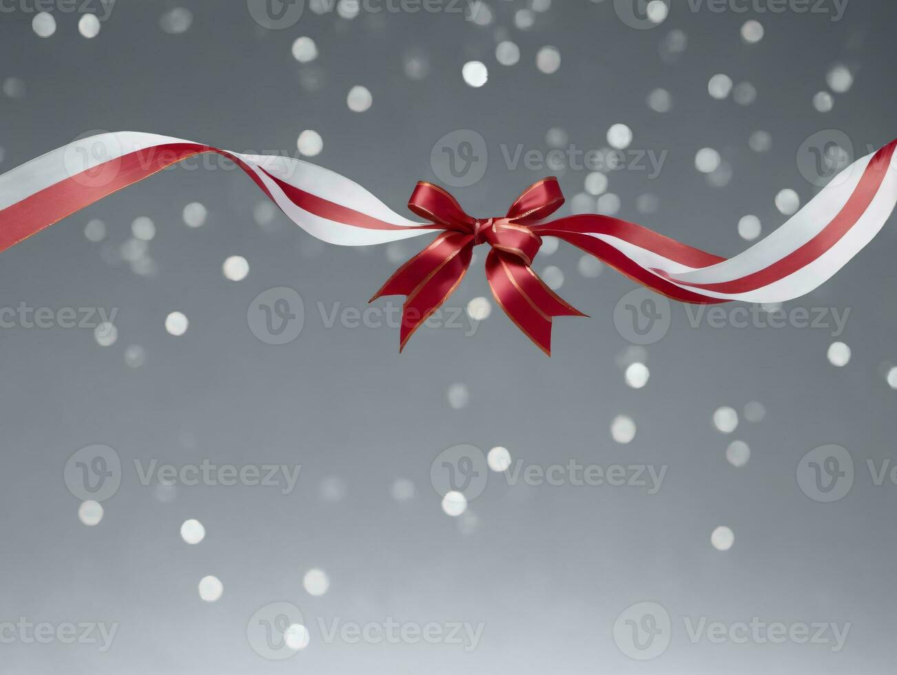 A Red And White Ribbon With A Red Bow. AI Generated photo