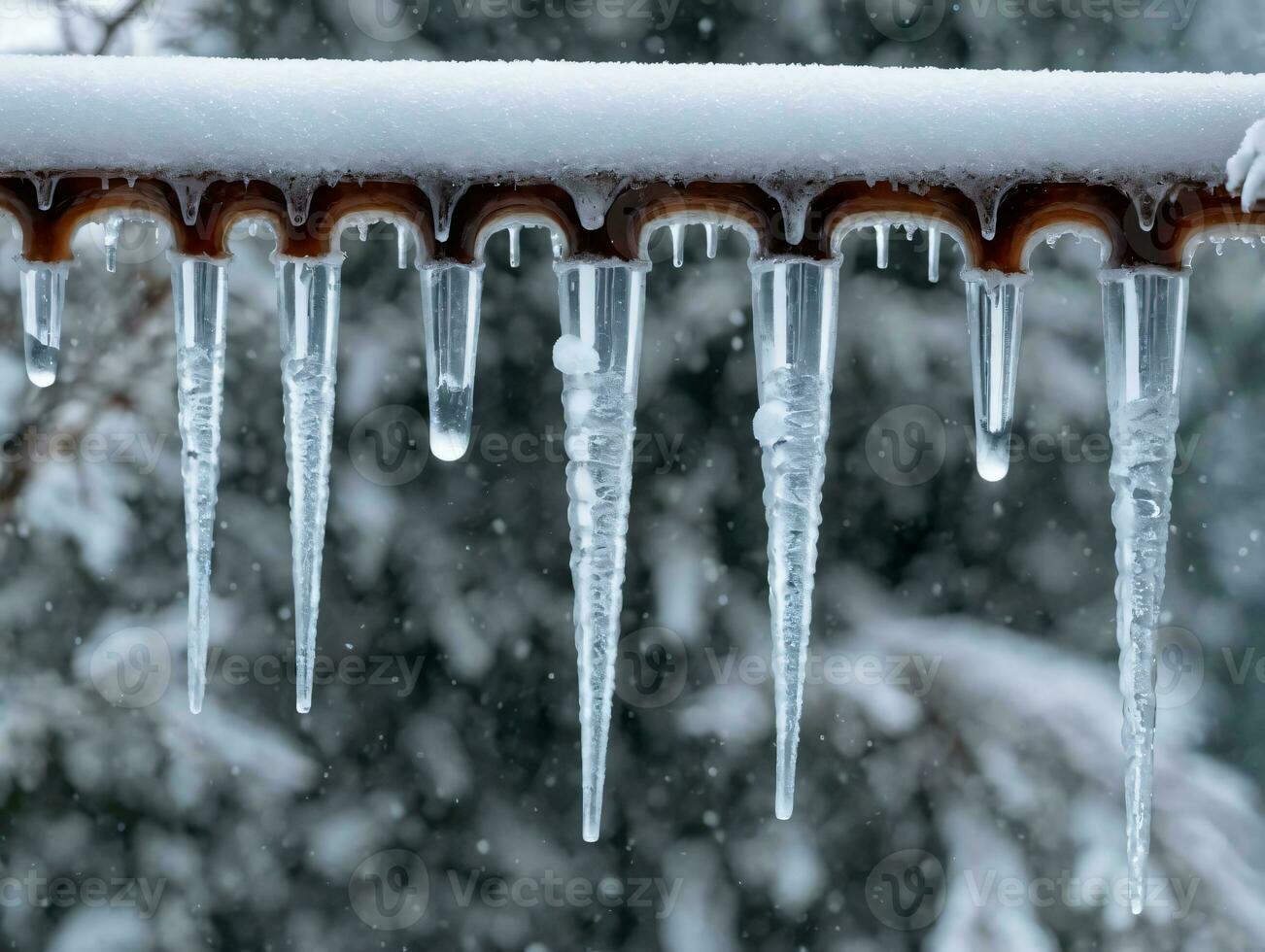 Icicles On A Roof In The Snow. AI Generated photo