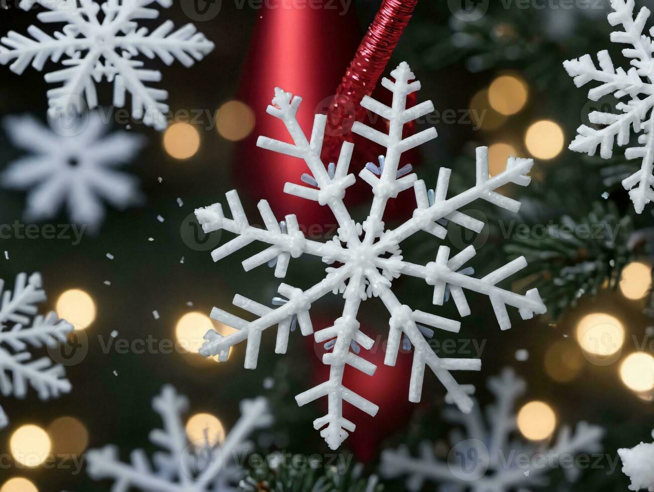 A Snowflake Ornament On A Christmas Tree. AI Generated photo