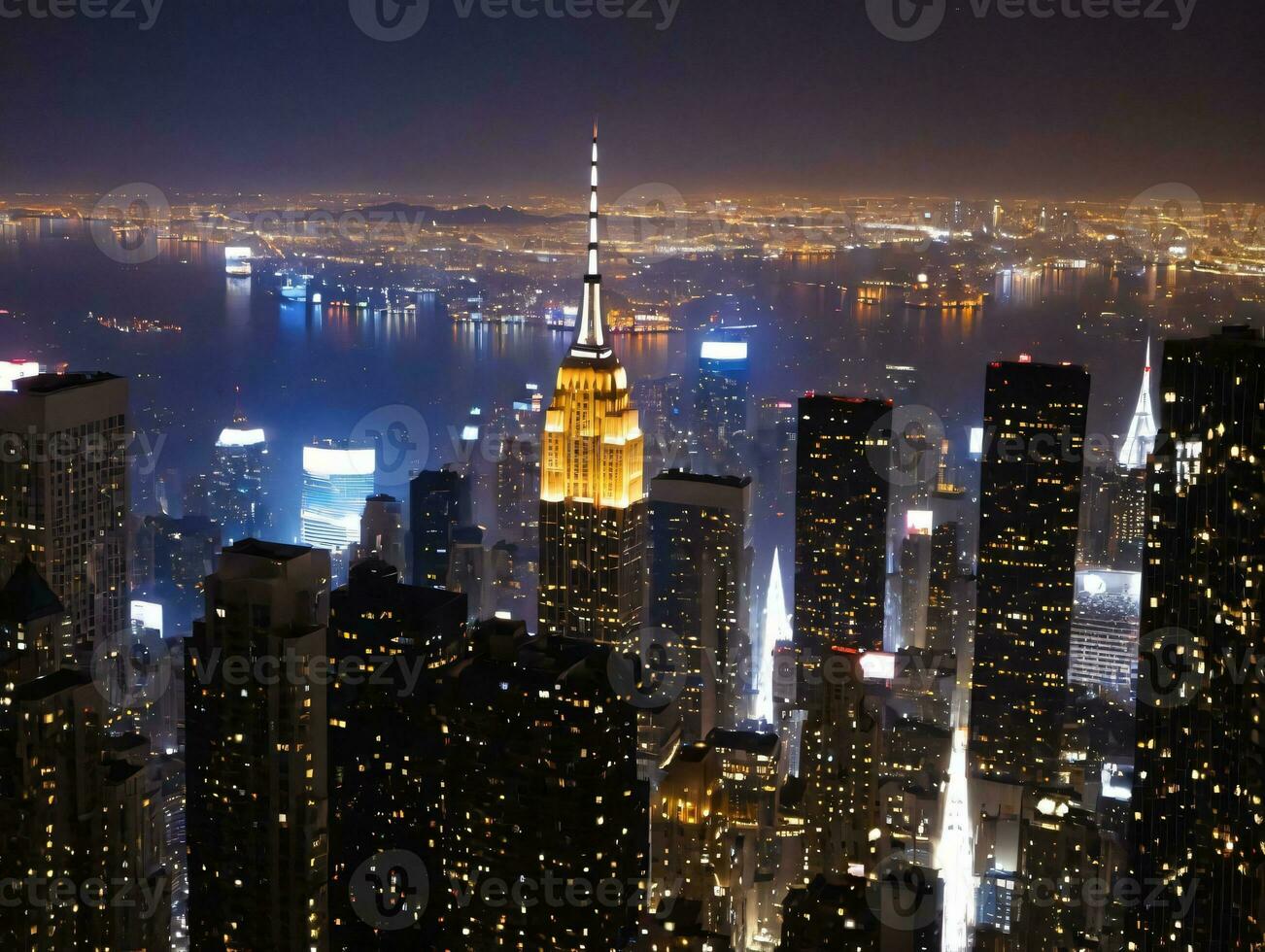 The City Lights Are On. AI Generated photo