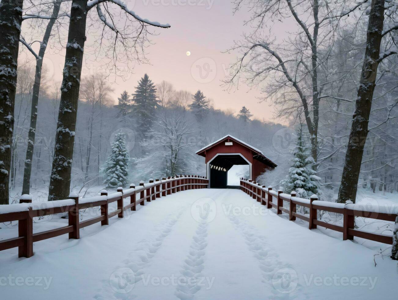 A Red Bridge. AI Generated photo