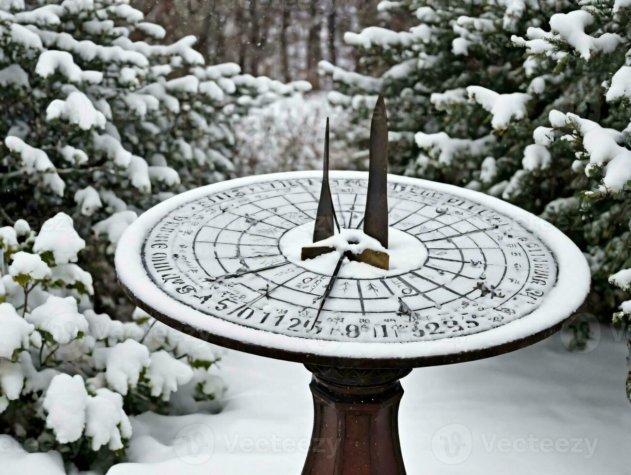 A Snow Covered Sundial. AI Generated photo
