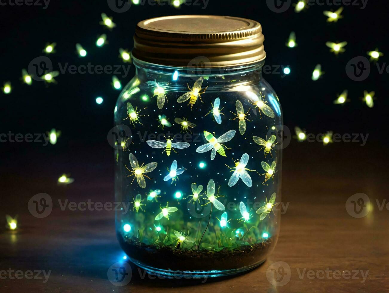 Glow Jar With Dragonflies. AI Generated photo