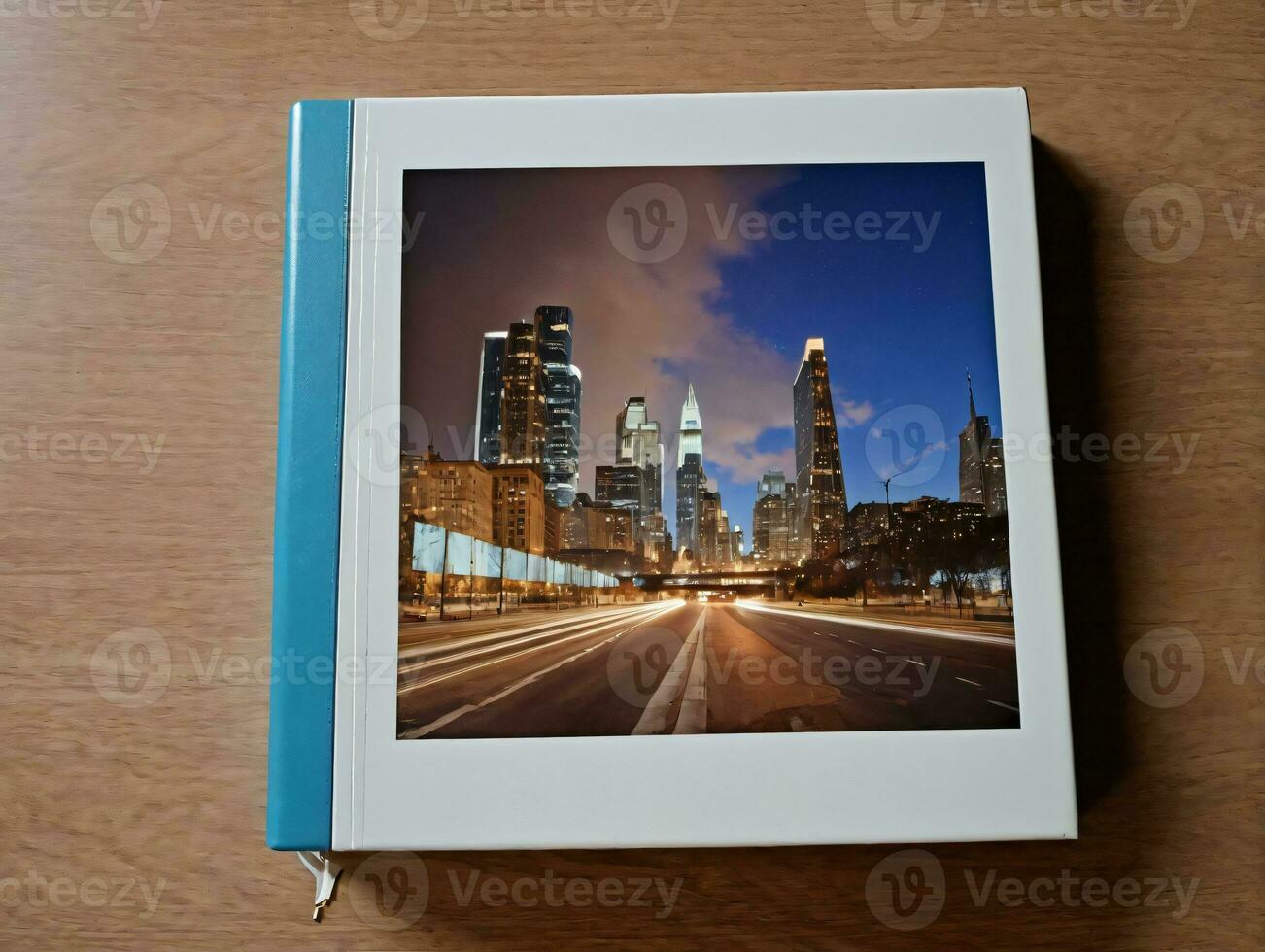 un libro con un imagen de un ciudad. ai generado foto