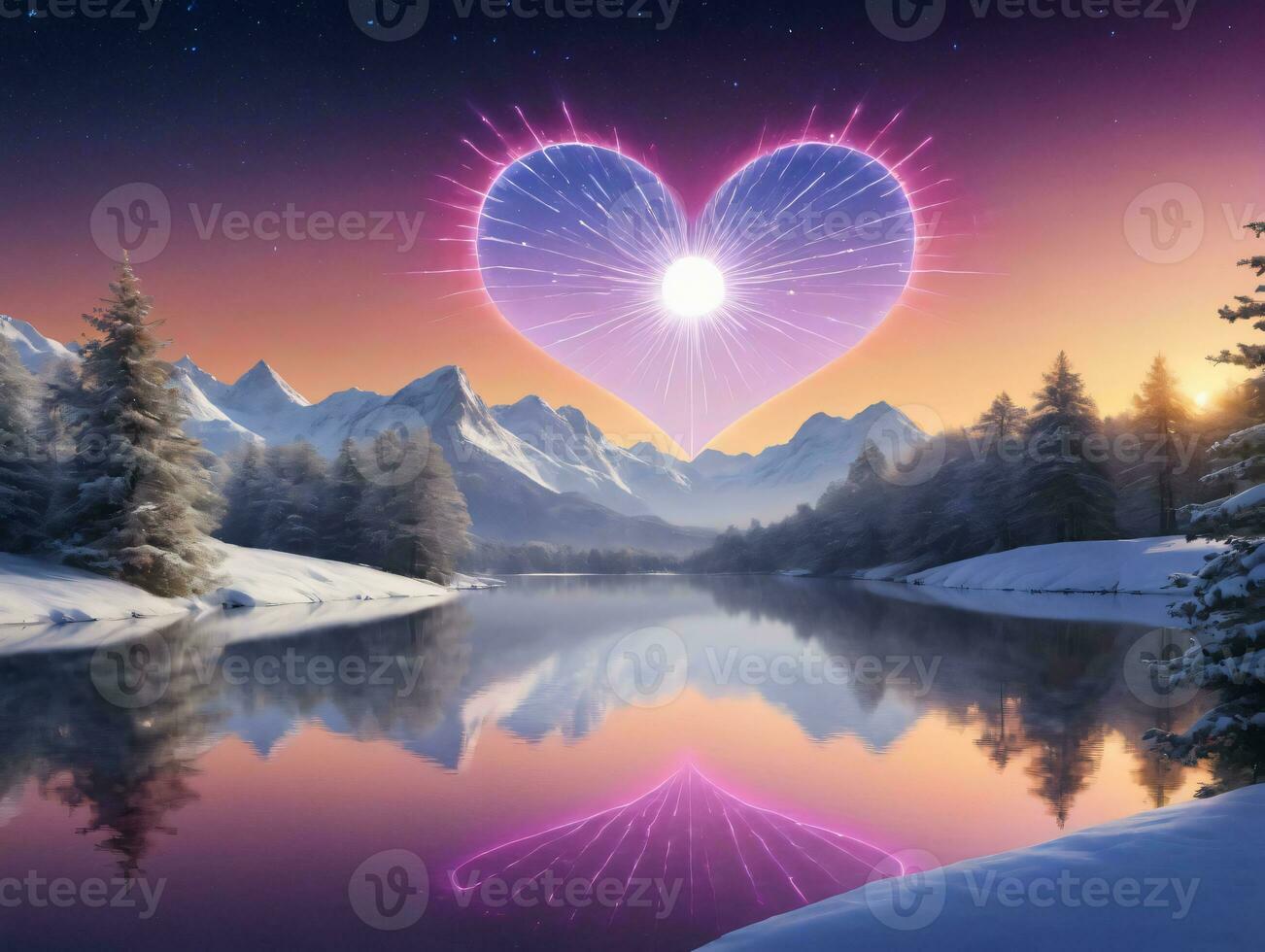 A Heart Shaped Star Is Reflected In A Lake. AI Generated photo
