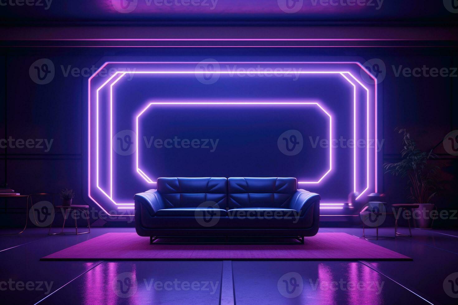 Interior of a room with neon lighting. AI Generated photo