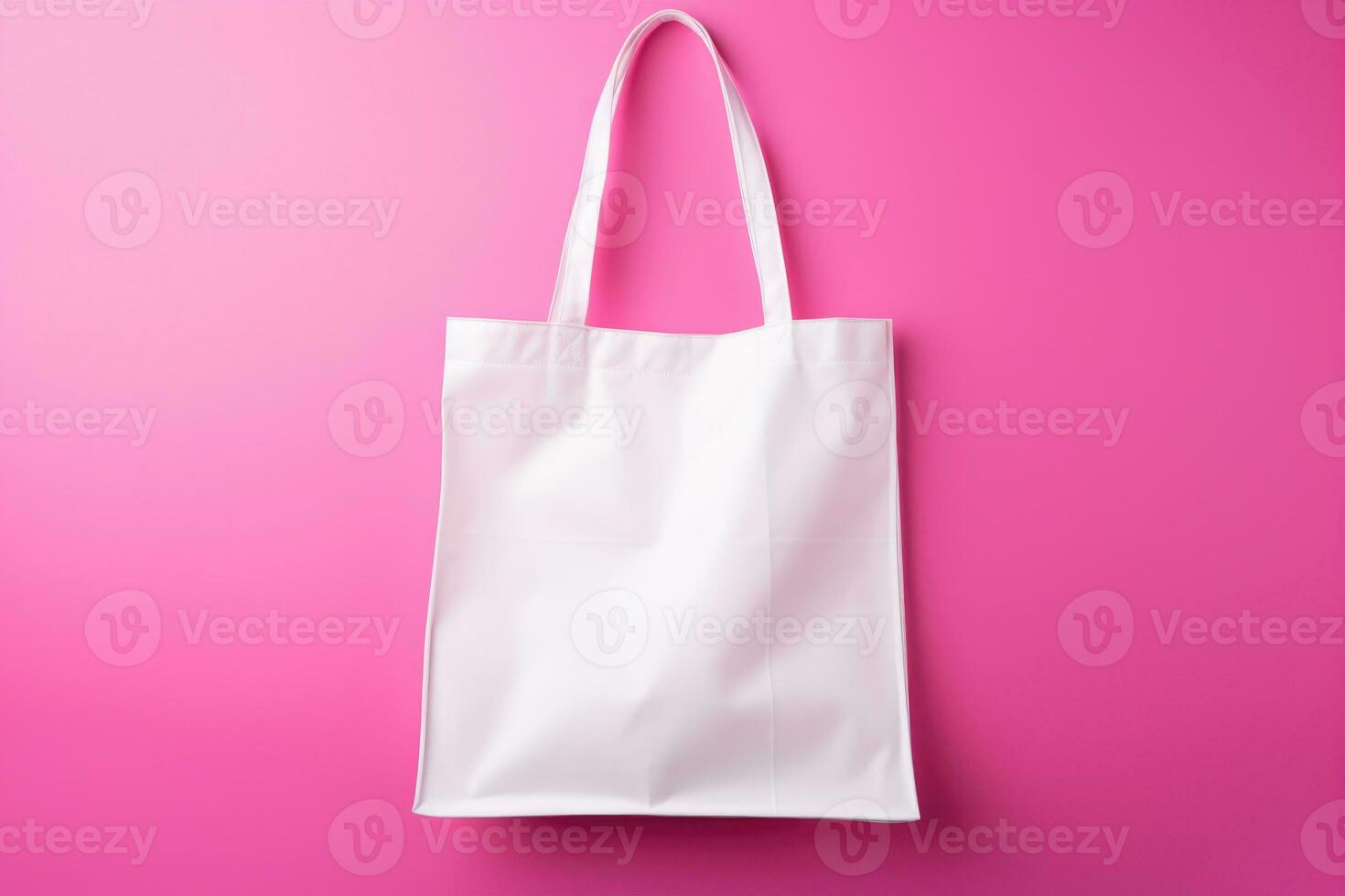 Mock-up of a white bag with handles on a pink background. AI Generated photo