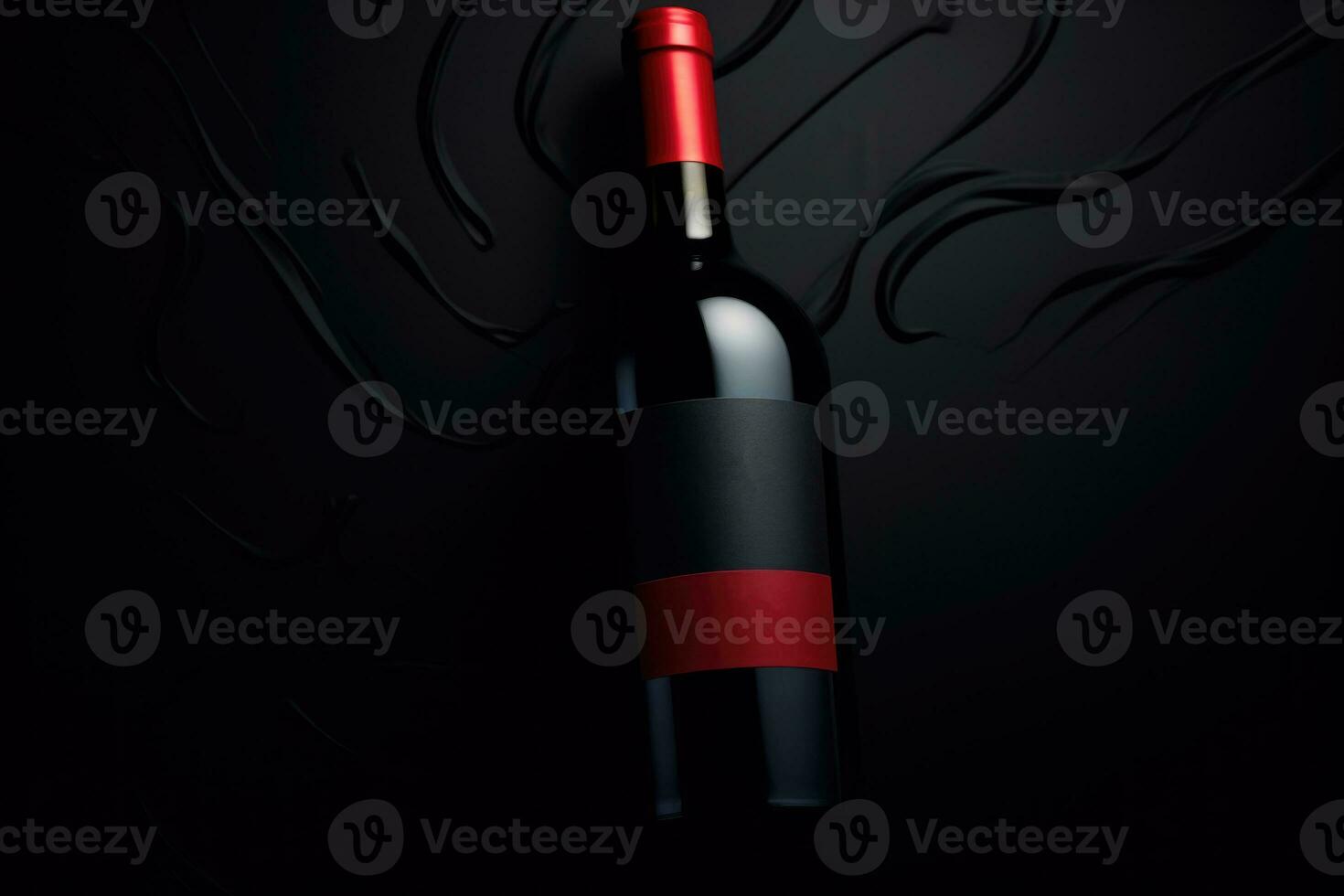 A bottle of red wine with an empty label. AI generated photo
