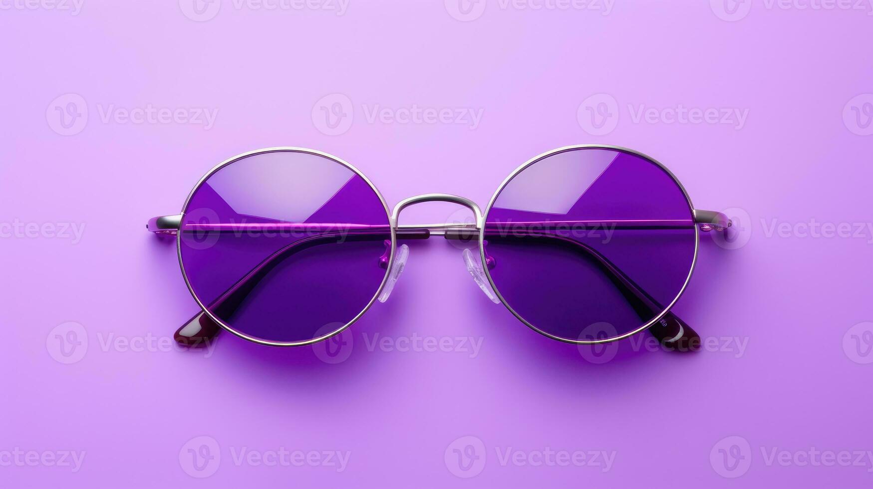 Sunglasses in the shape of a drop lie on a purple background. AI Generated photo