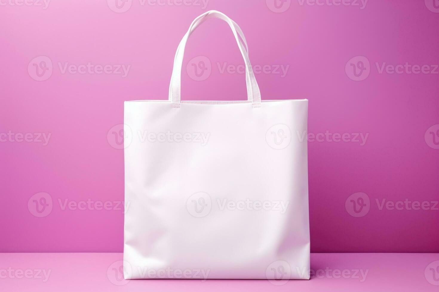 Mock-up of a white bag with handles on a pink background. AI generated photo