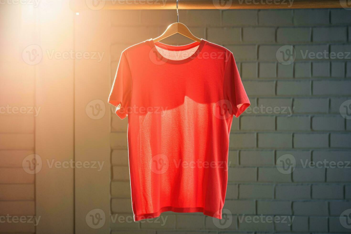 A red T-shirt is hanging on a hanger. AI Generated photo