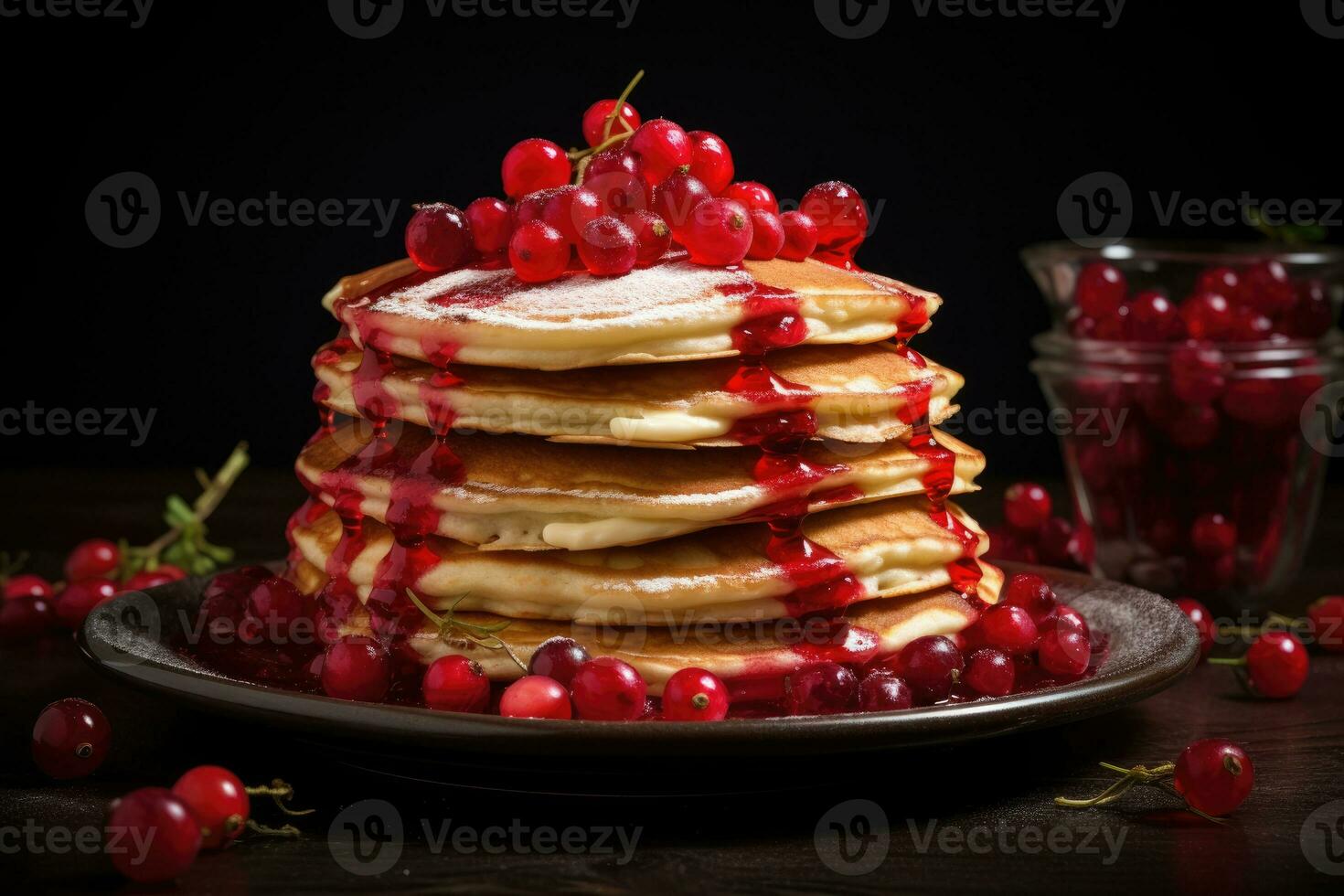 Pancakes with red currant. AI Generated photo