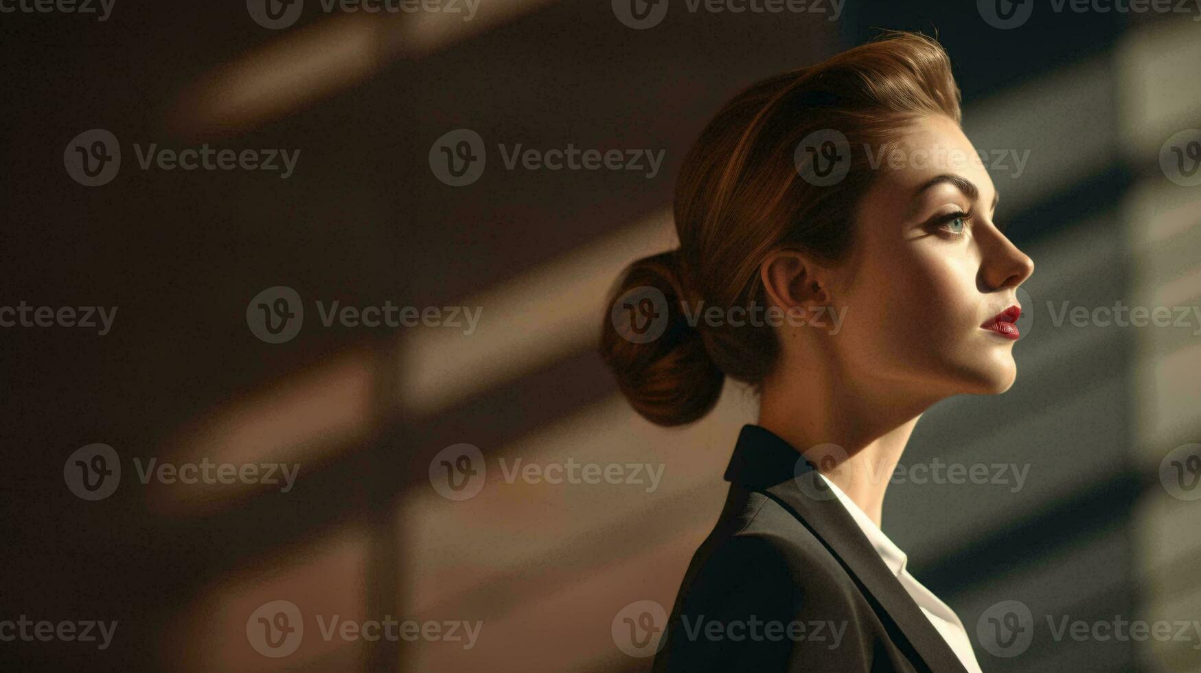 A woman in a black suit and white shirt AI Generated photo