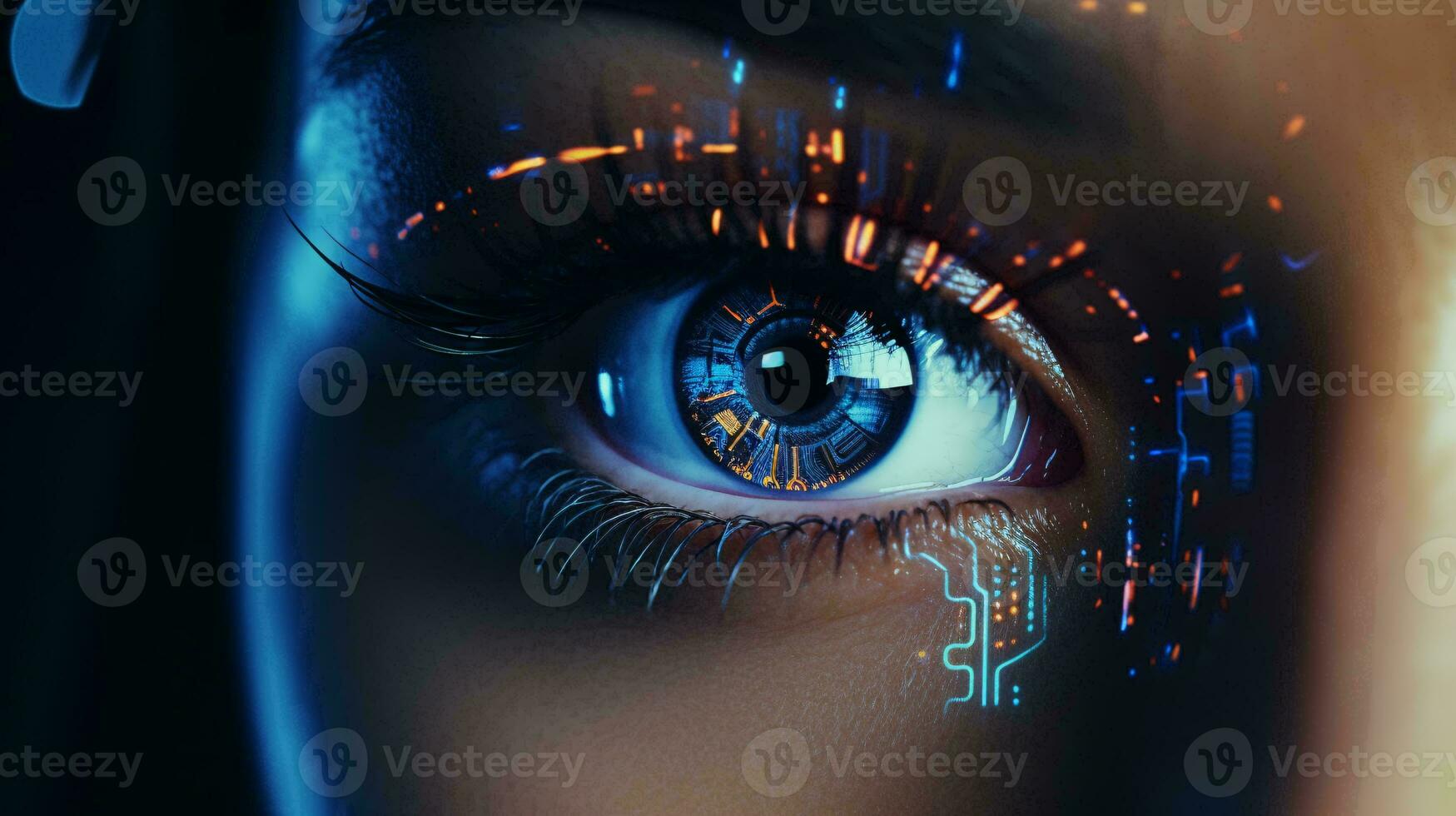 A person's eye with a clock reflection AI Generated photo