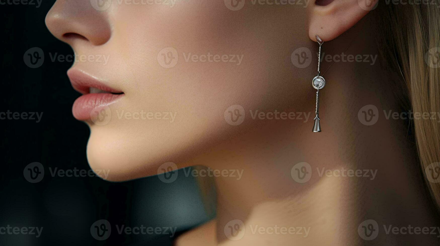 A woman wearing elegant earrings in a close-up shot AI Generated photo