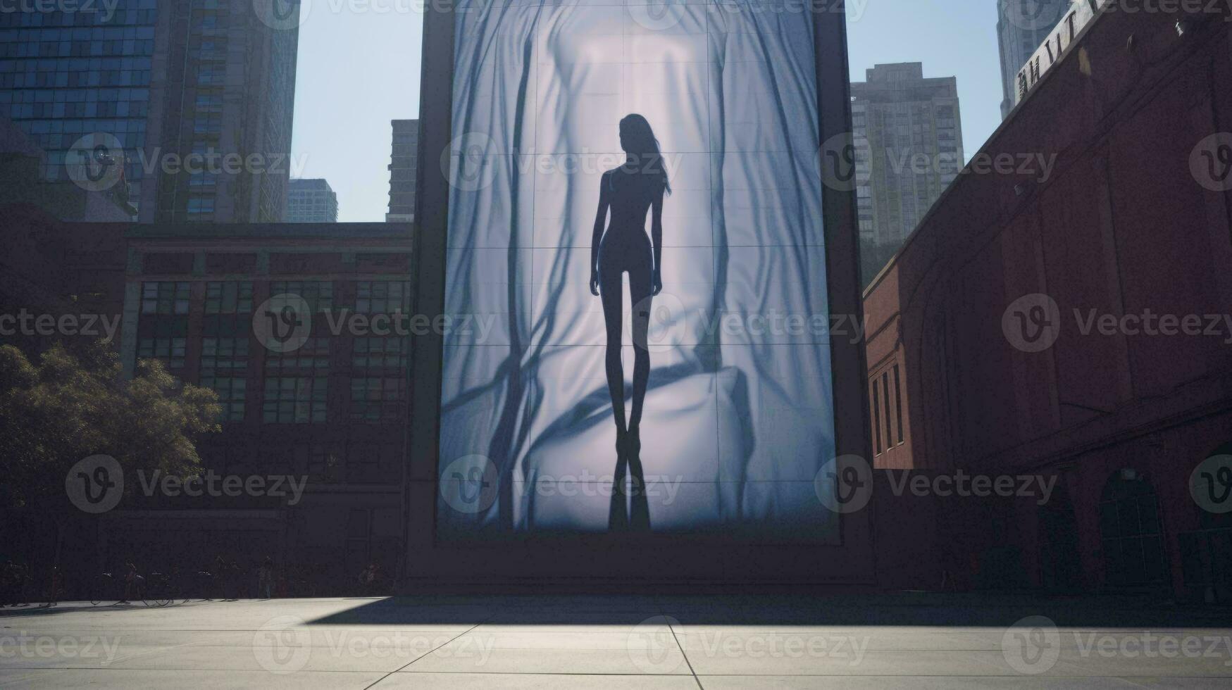 A woman standing in front of a large billboard AI Generated photo