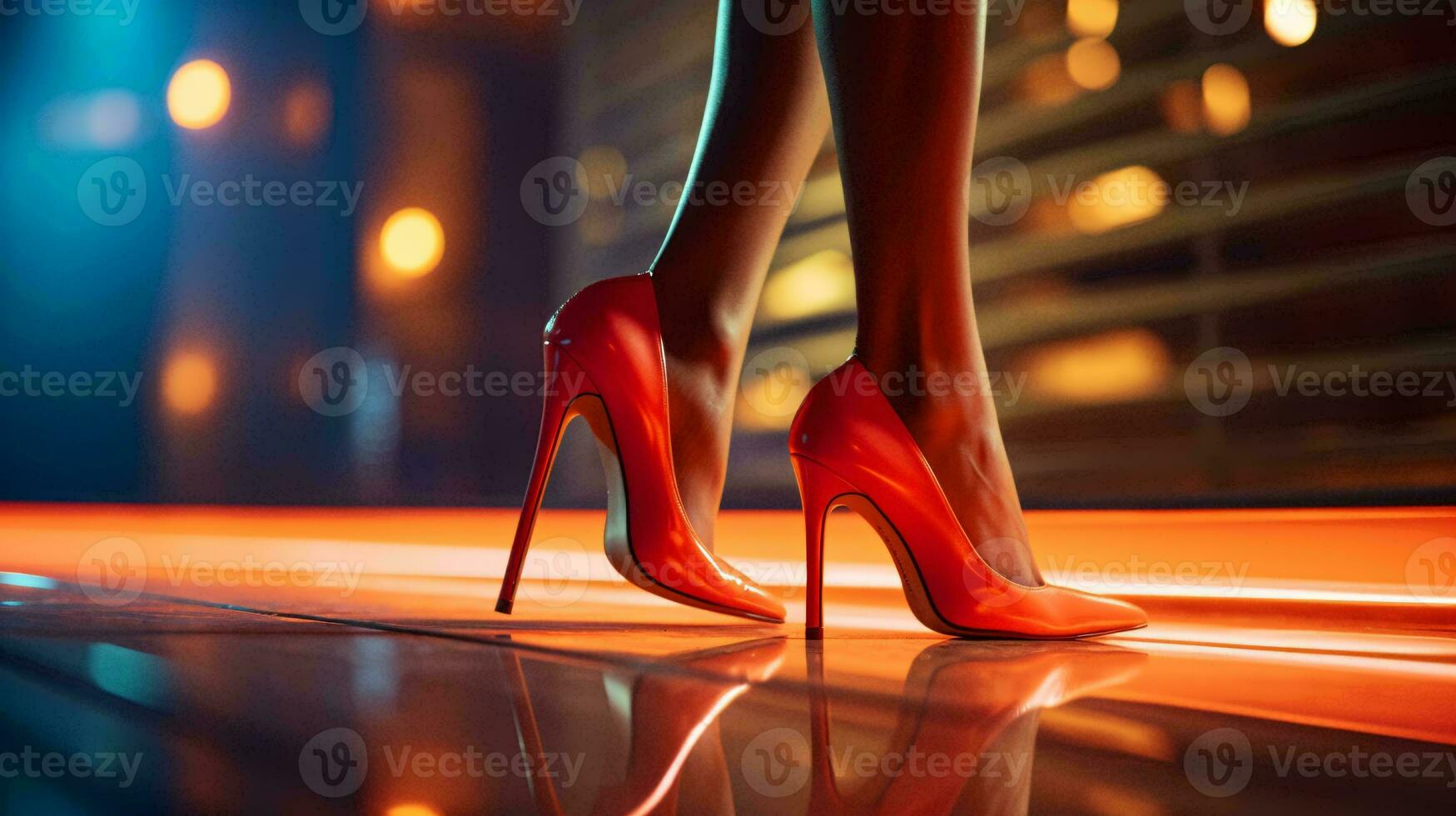 un mujer piernas vistiendo elegante alto tacones ai generado foto