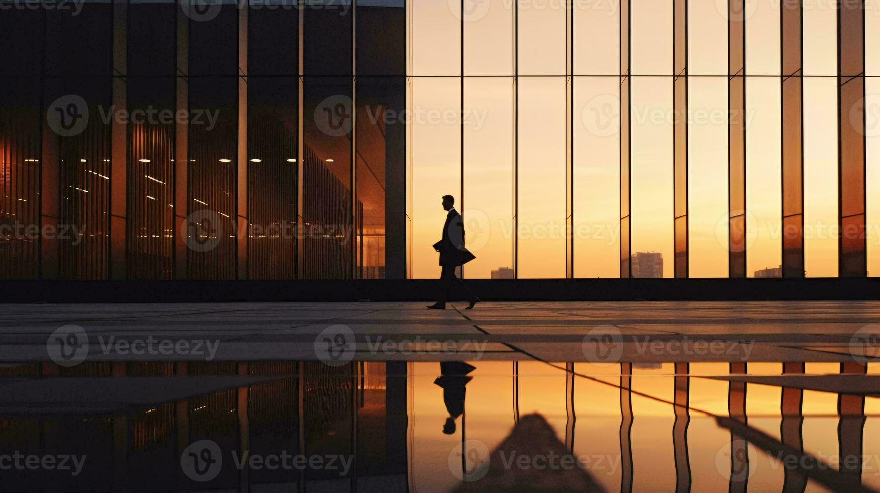 A person walking in front of a tall building AI Generated photo