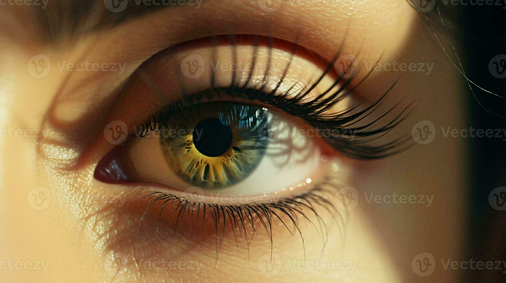 A person's eye with long lashes in close-up AI Generated photo