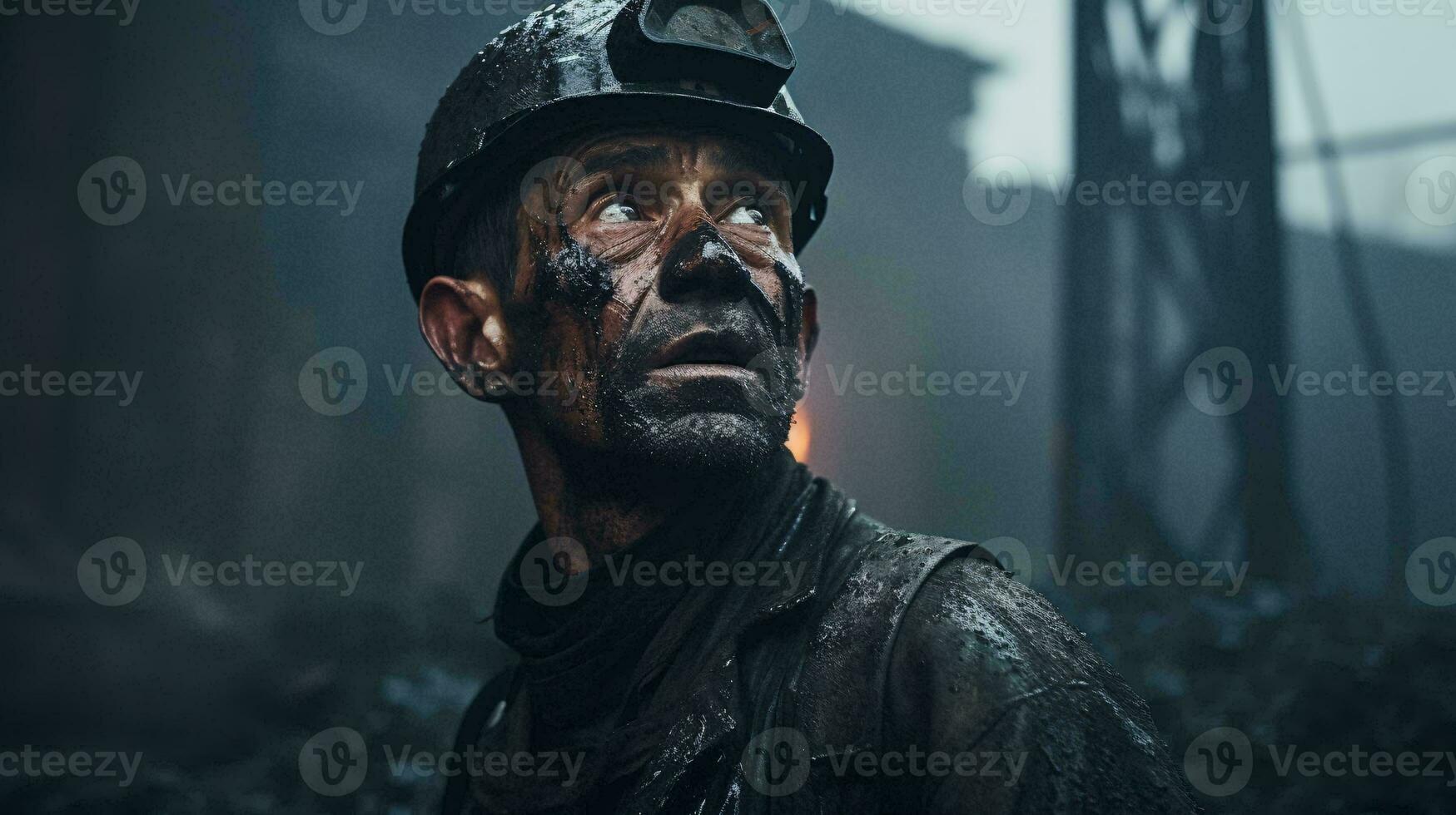 A man wearing a hard hat and black clothing AI Generated photo