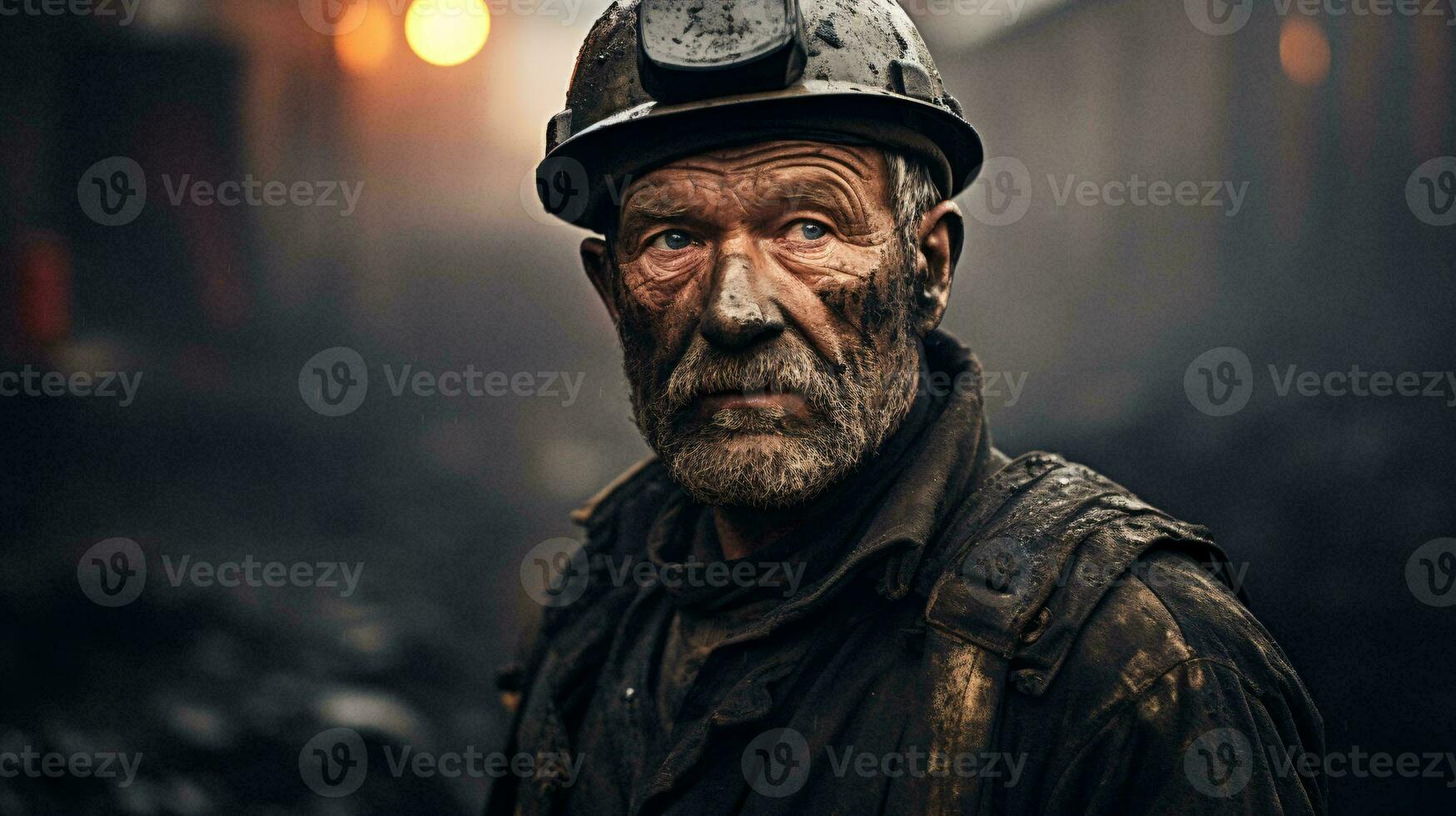 An elderly man wearing a hard hat in a coal mine AI Generated photo