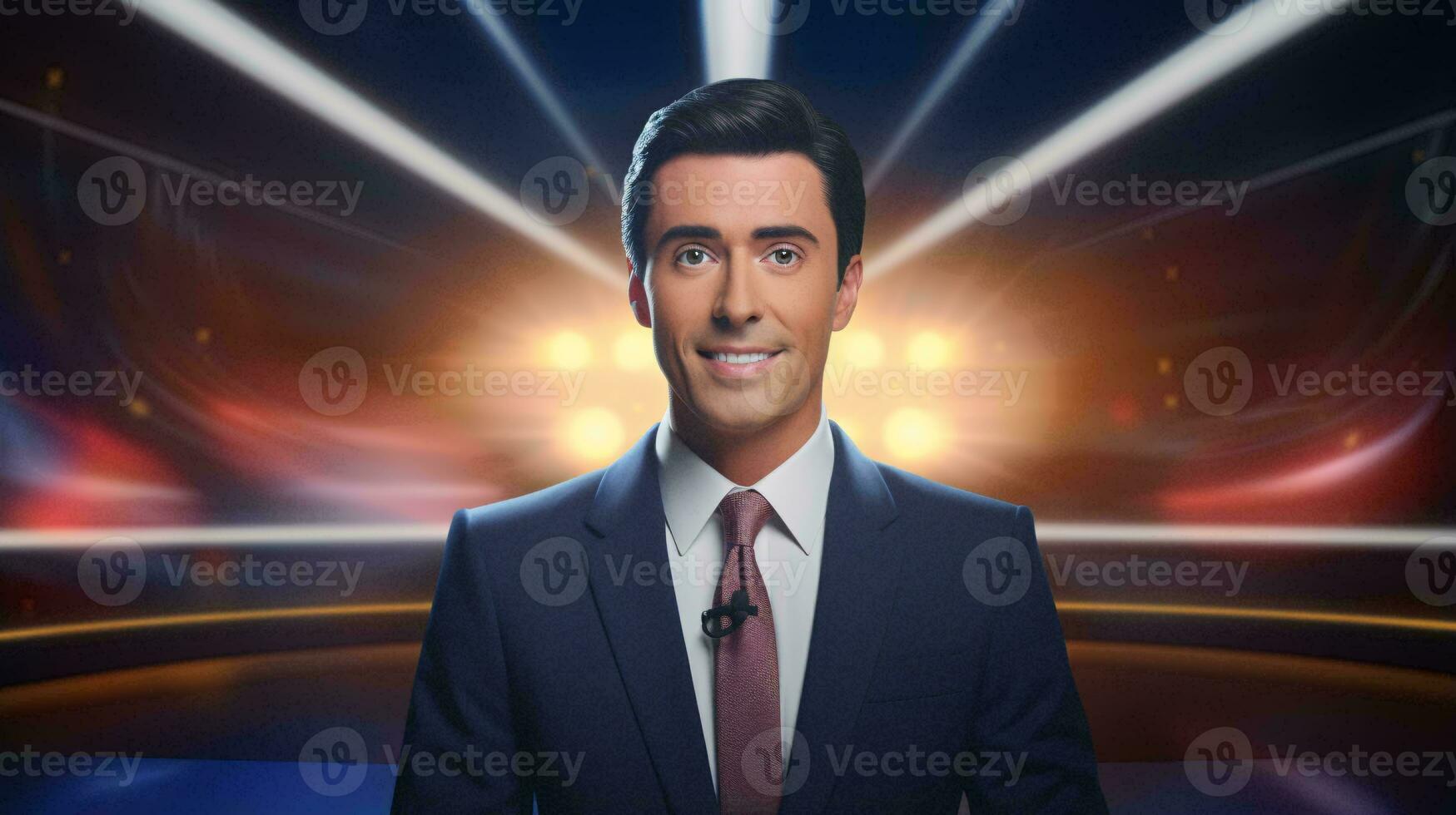 A confident man in a spotlight, dressed in a suit and tie AI Generated photo