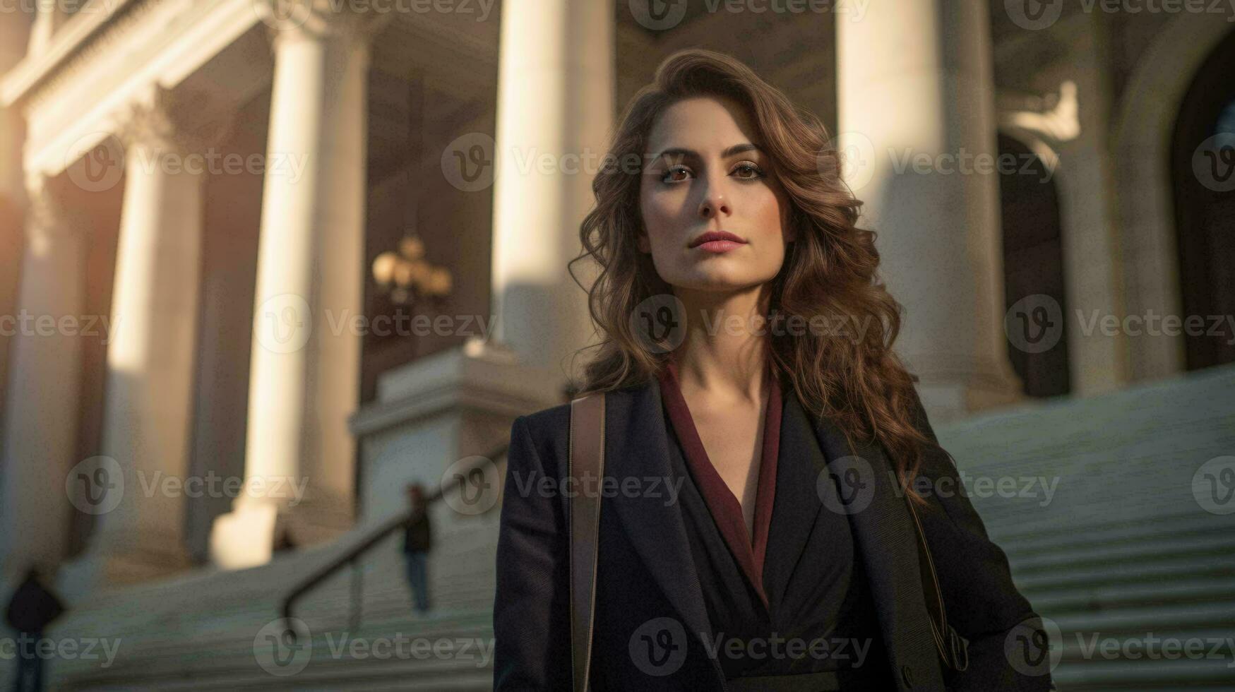 A woman posing in front of a beautiful architectural landmark AI Generated photo