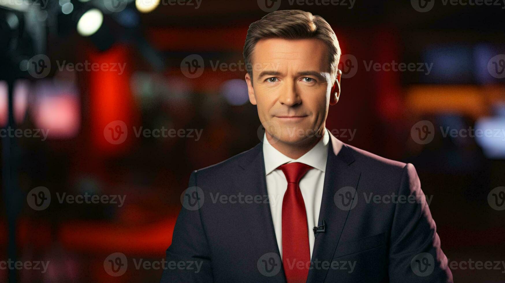 A stylish man wearing a suit and a vibrant red tie AI Generated photo