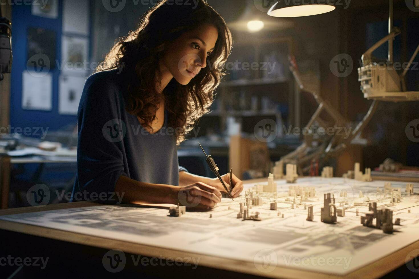 Photo of a woman engrossed in writing at a table AI Generated