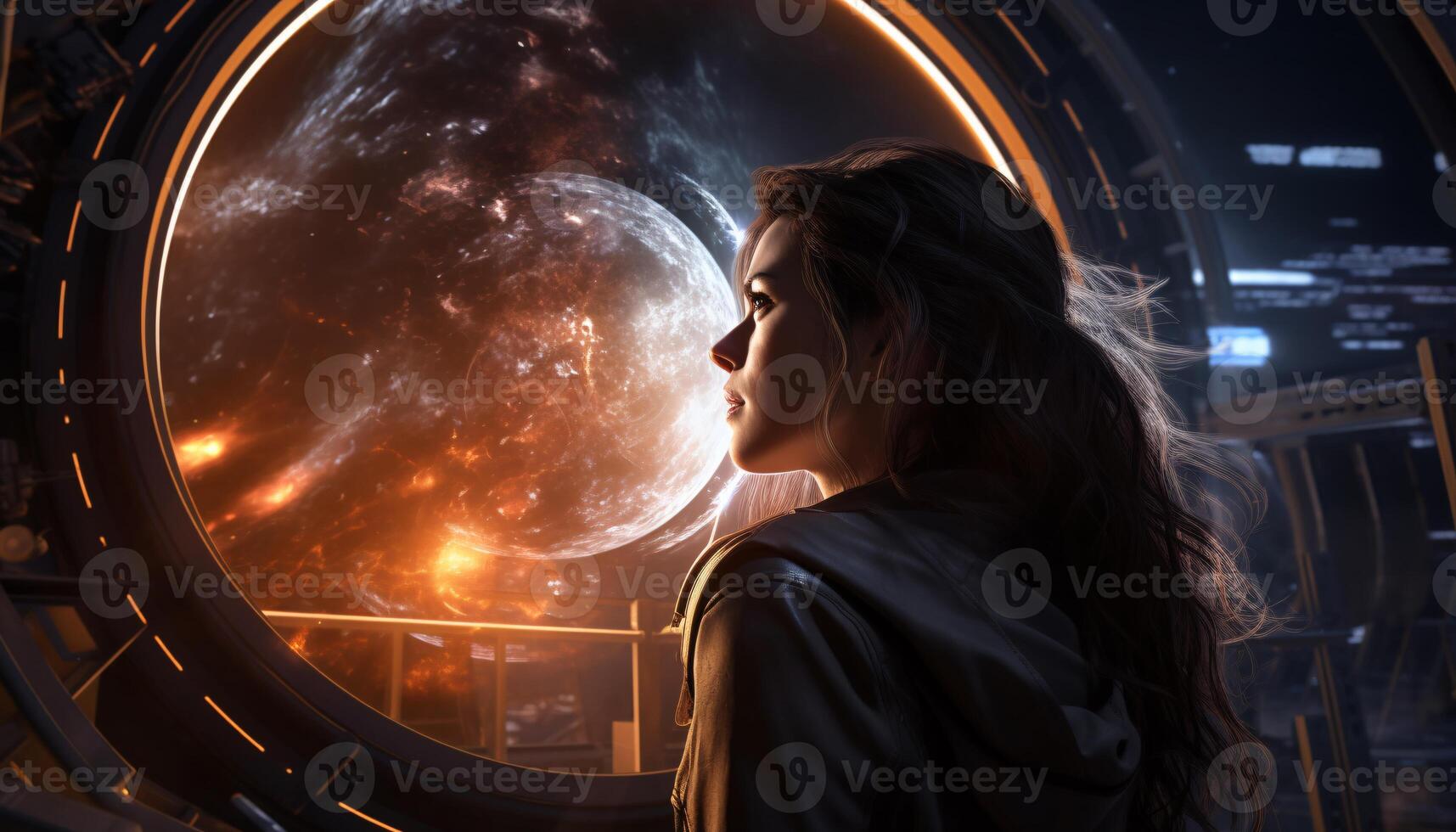 Photo of a woman gazing out of a window, lost in thought AI Generated