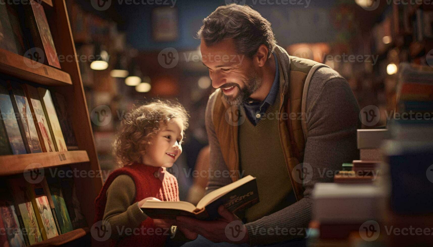 Photo of a man reading a book to a little girl, fostering a love for reading and learning AI Generated