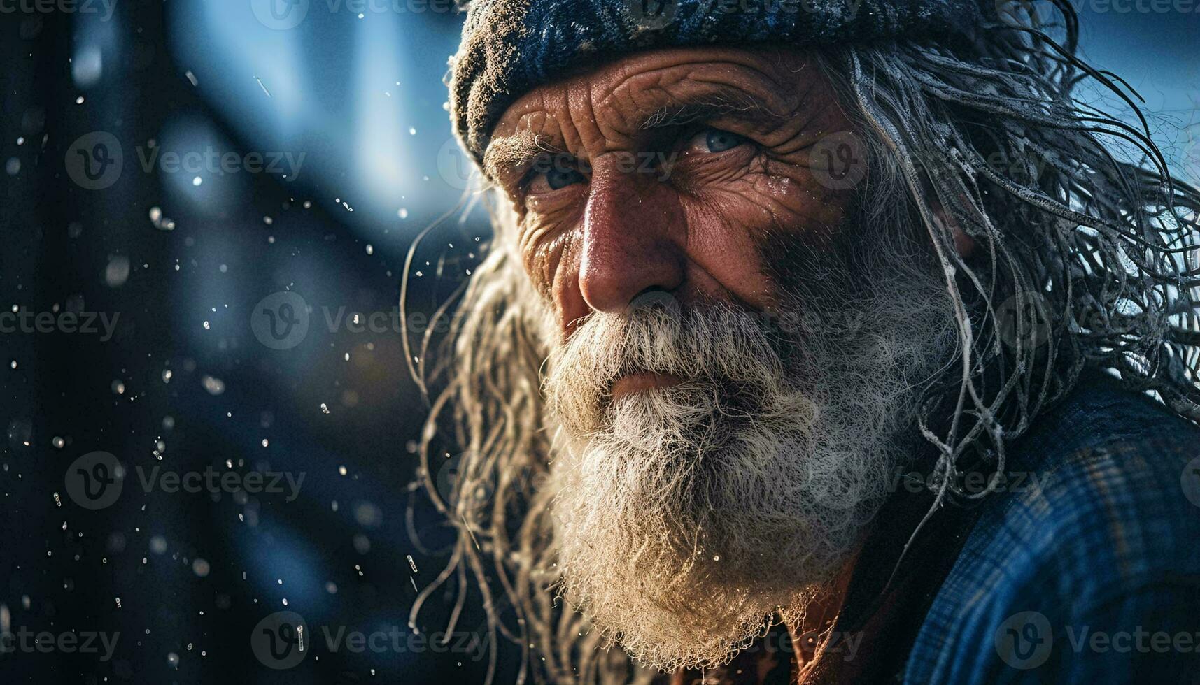 Photo of an elderly man with a distinguished appearance wearing a hat and sporting a long beard AI Generated