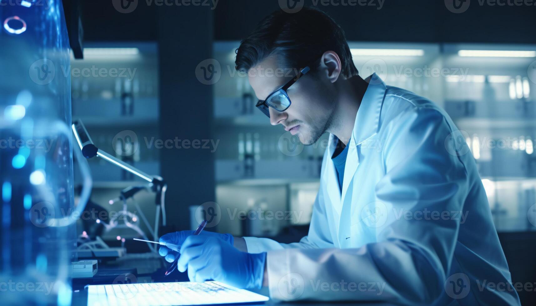 A scientist working on a laptop in a laboratory AI Generated photo