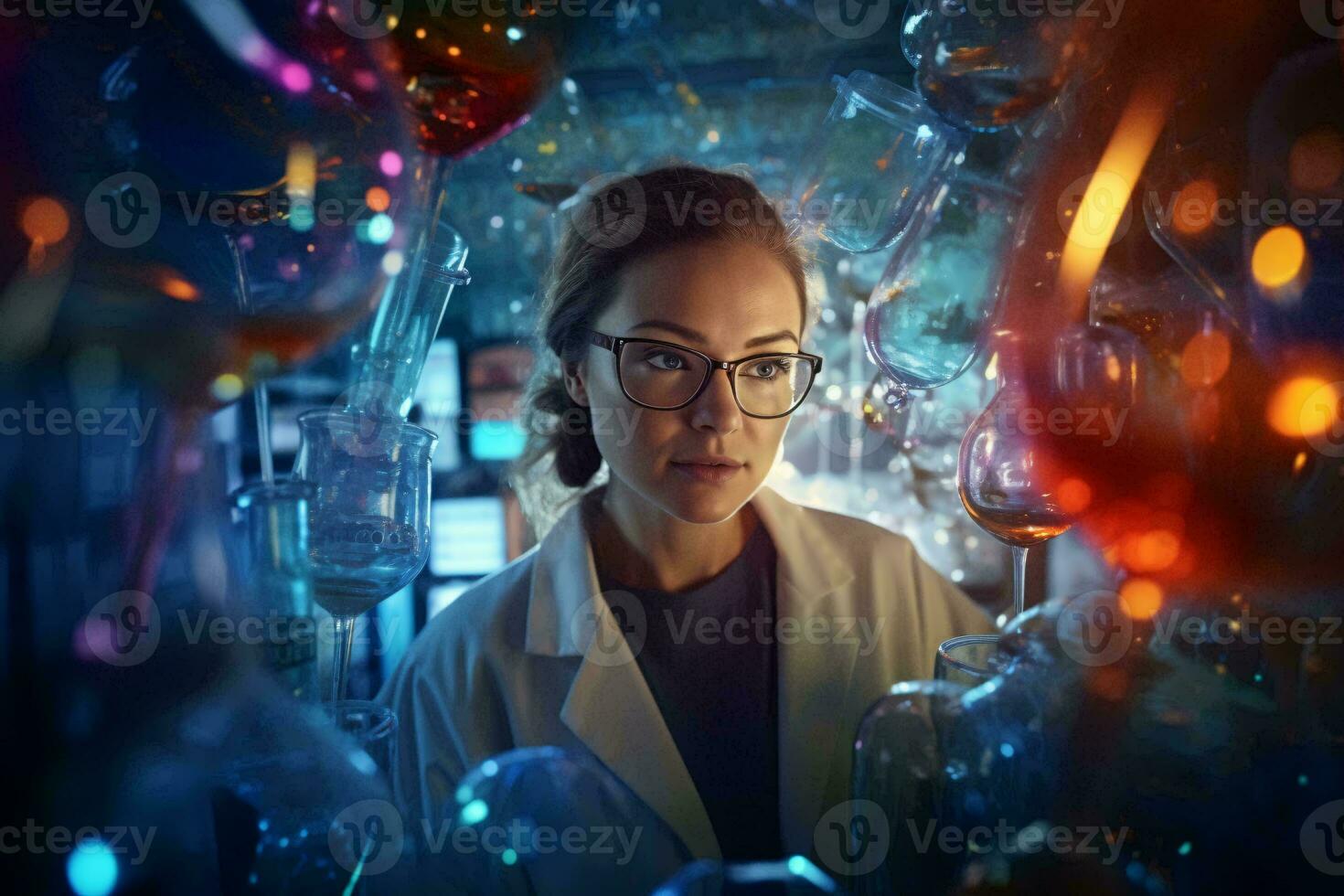 A female scientist conducting research in a laboratory AI Generated photo