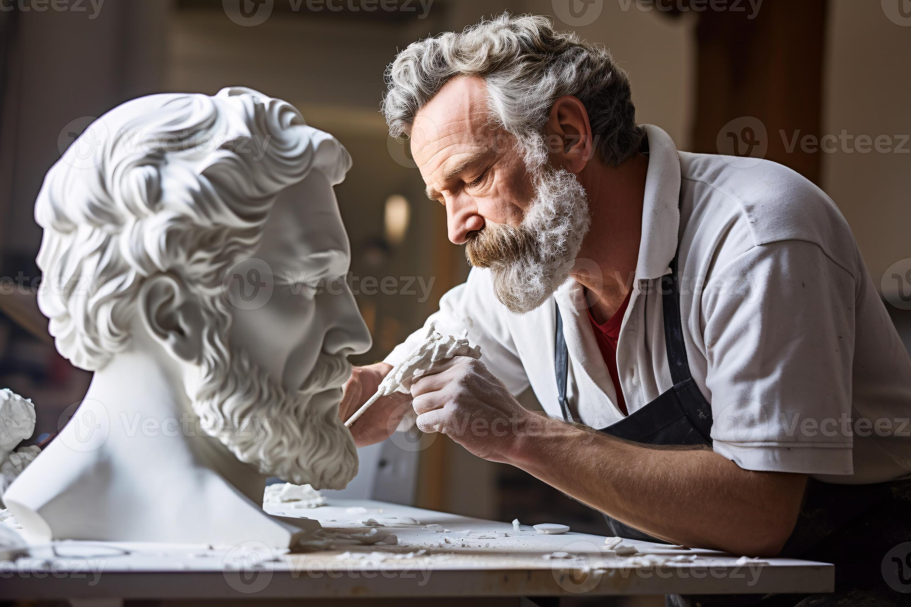 un escultor trabajando en un retrato busto de un hombre ai generado un escultor trabajando en un retrato busto de un hombre ai generado