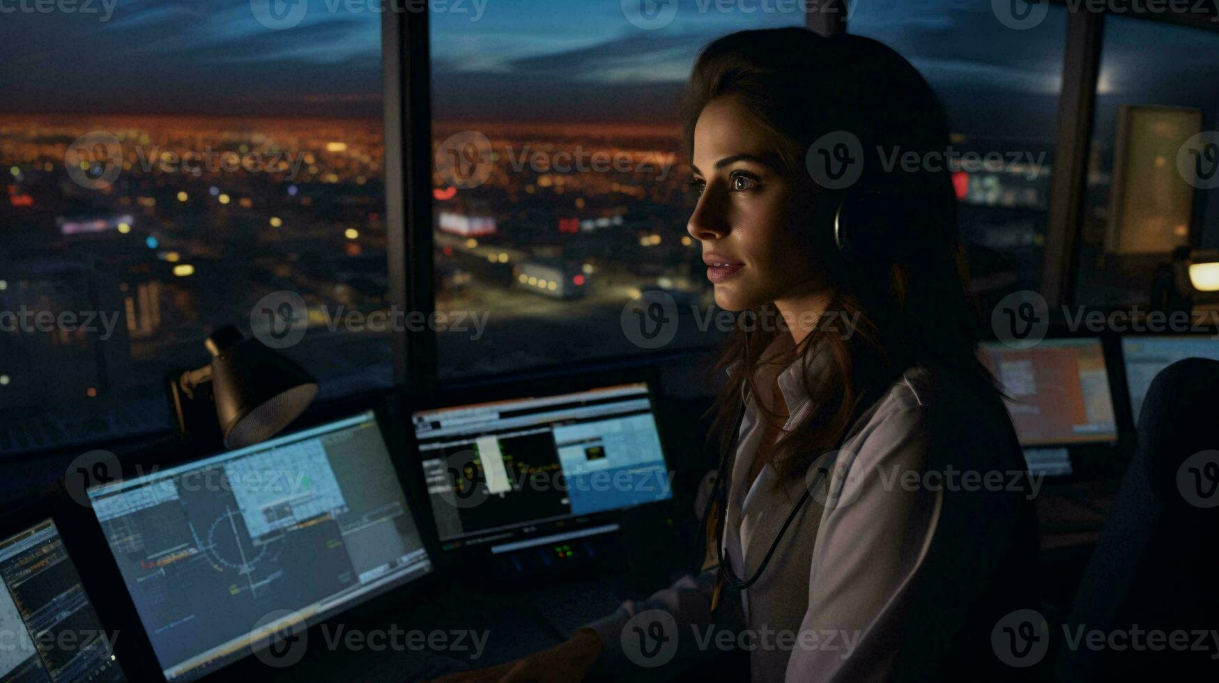 A woman working at a computer AI Generated photo