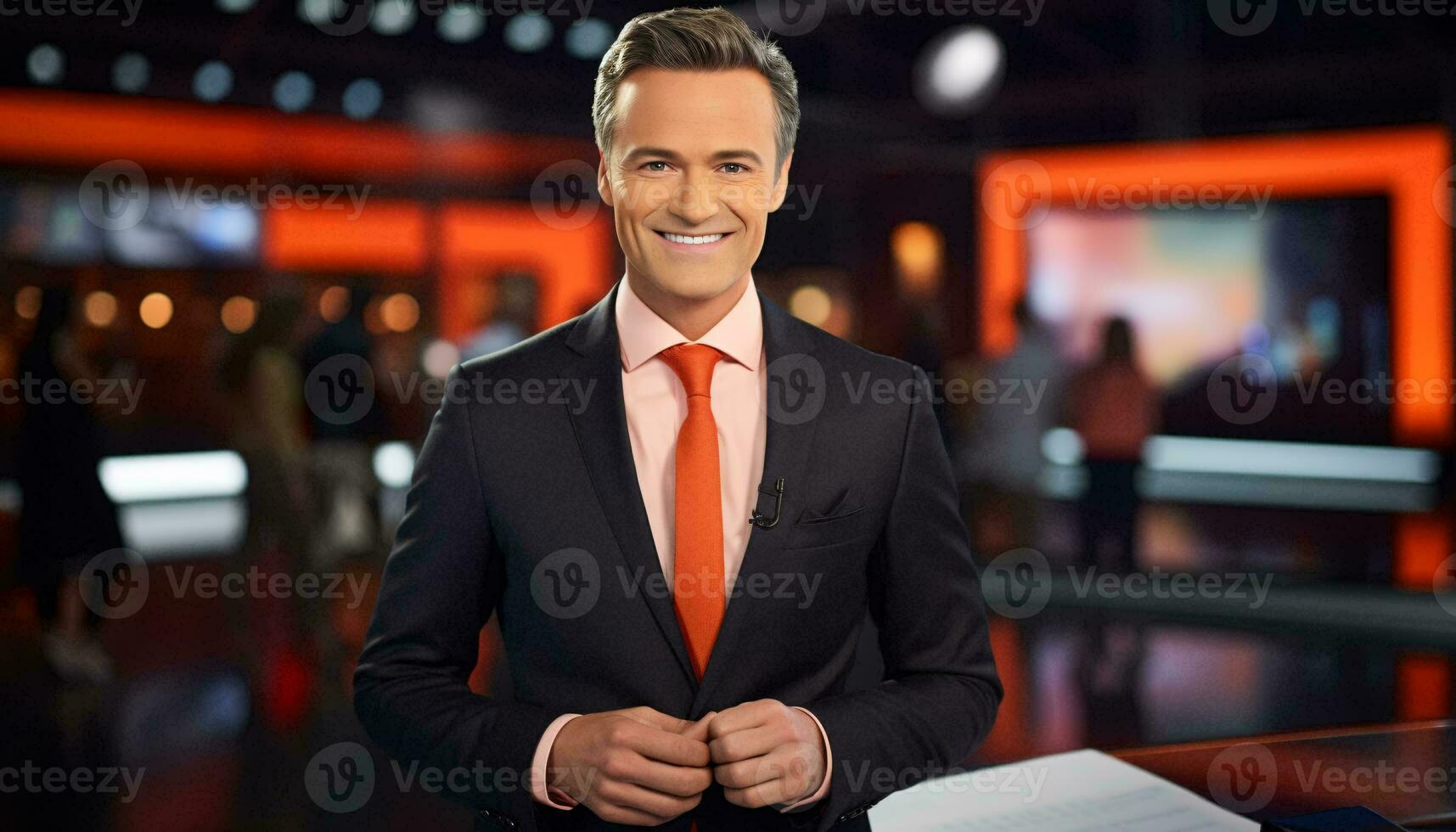 A man in a suit and orange tie AI Generated photo