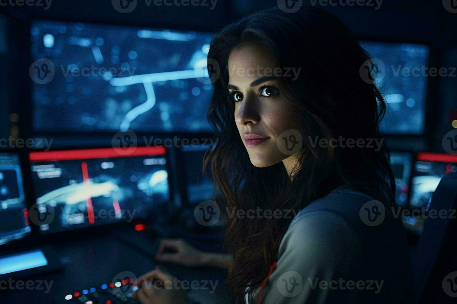 A woman using a computer for work or leisure AI Generated photo