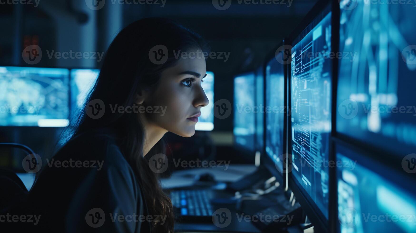A woman working on a computer AI Generated photo