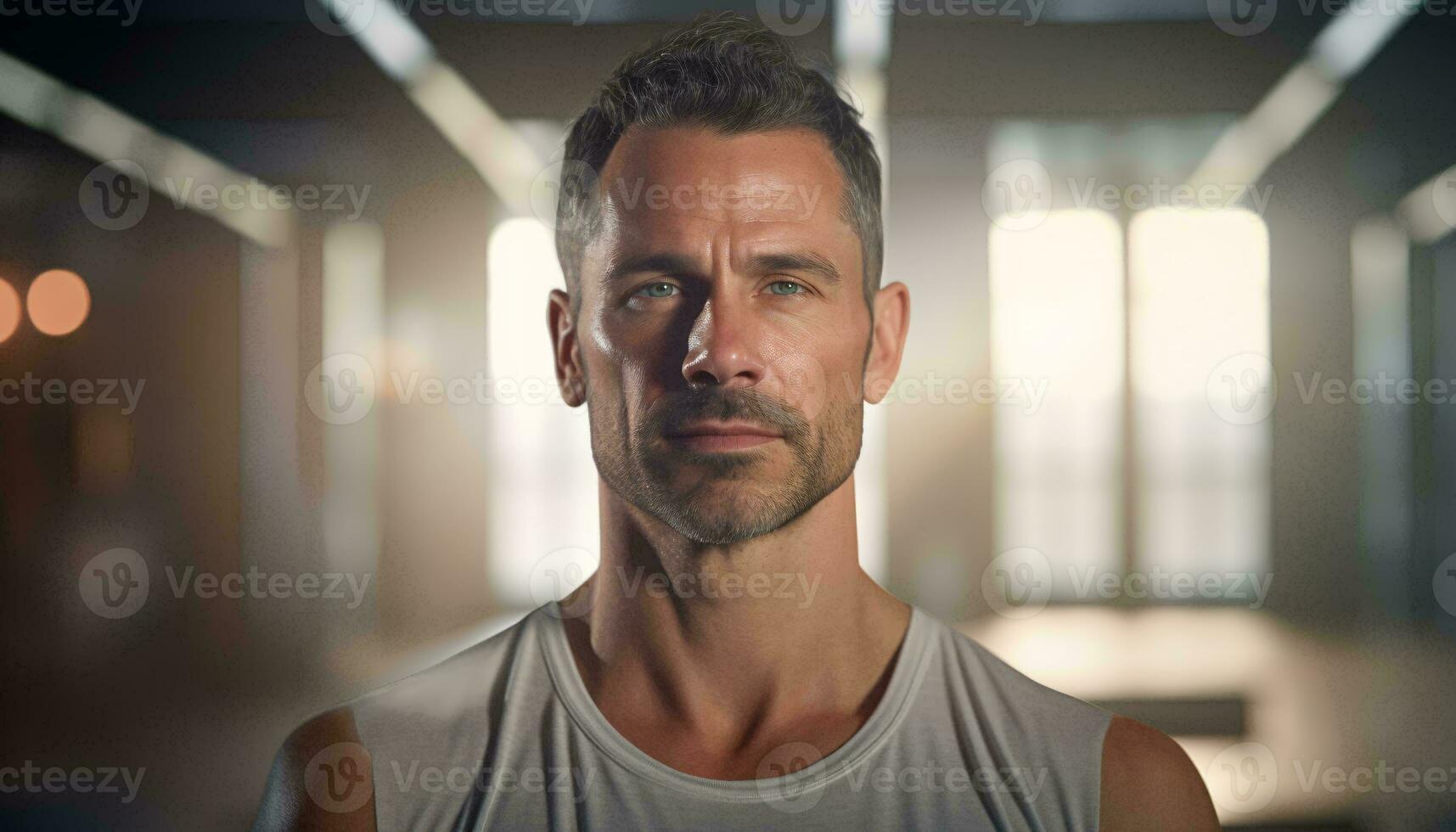 A confident man posing in a tank top for the camera AI Generated photo