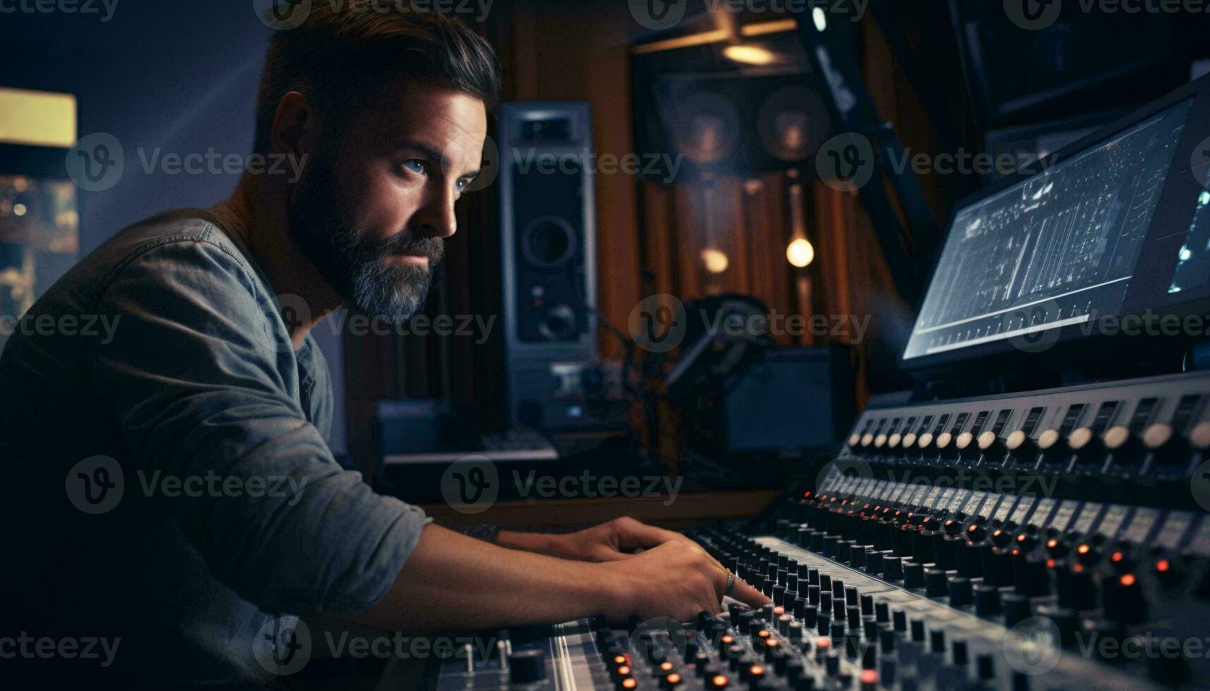 A man operating a mixing console AI Generated photo
