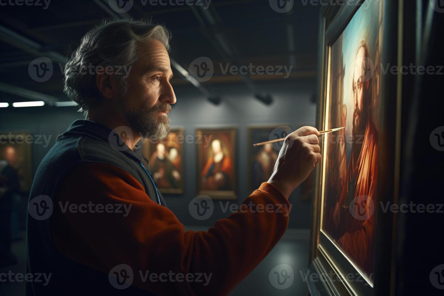 A man painting a portrait of a woman AI Generated photo
