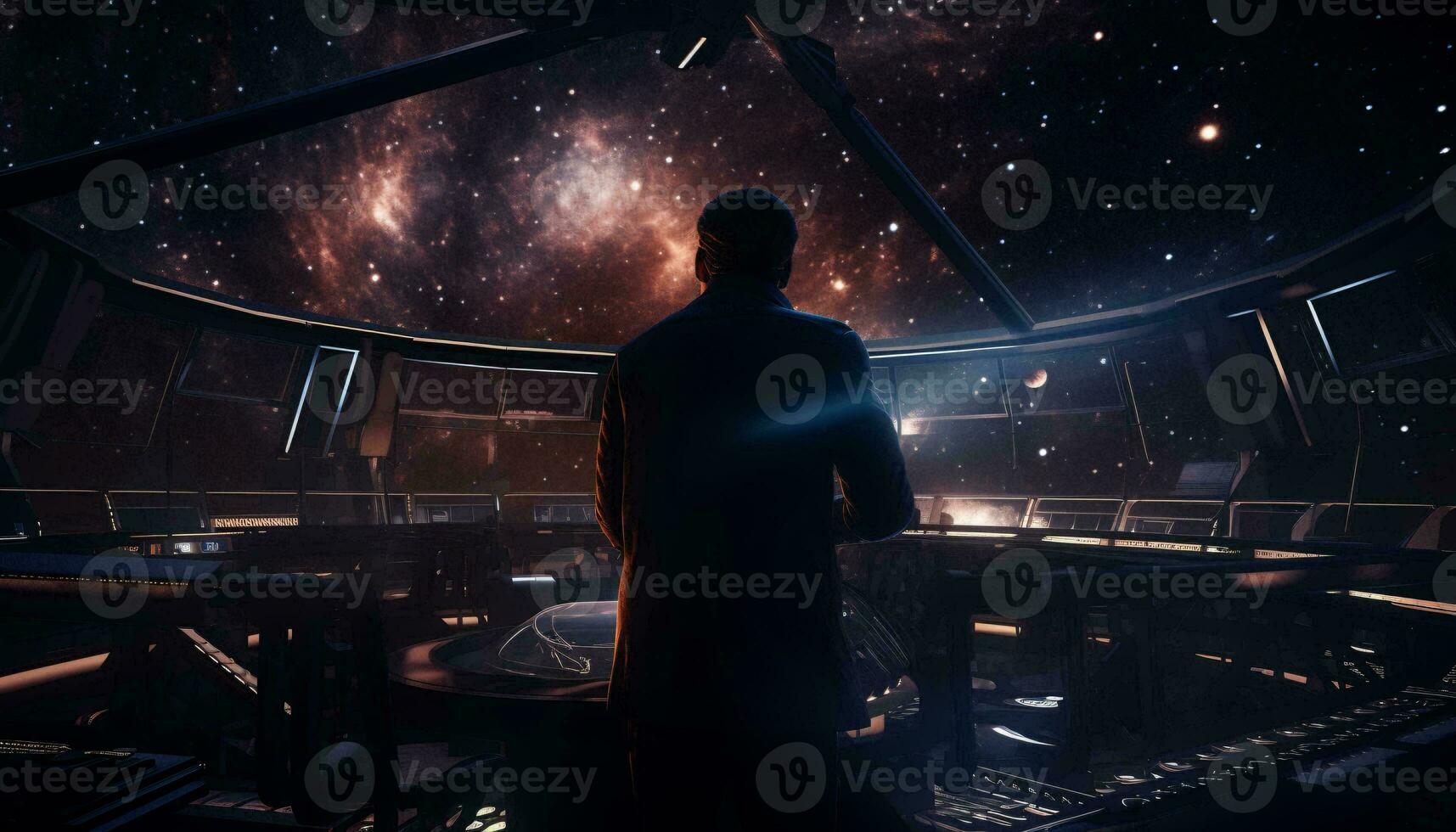 A man standing in awe before a galaxy of stars AI Generated photo