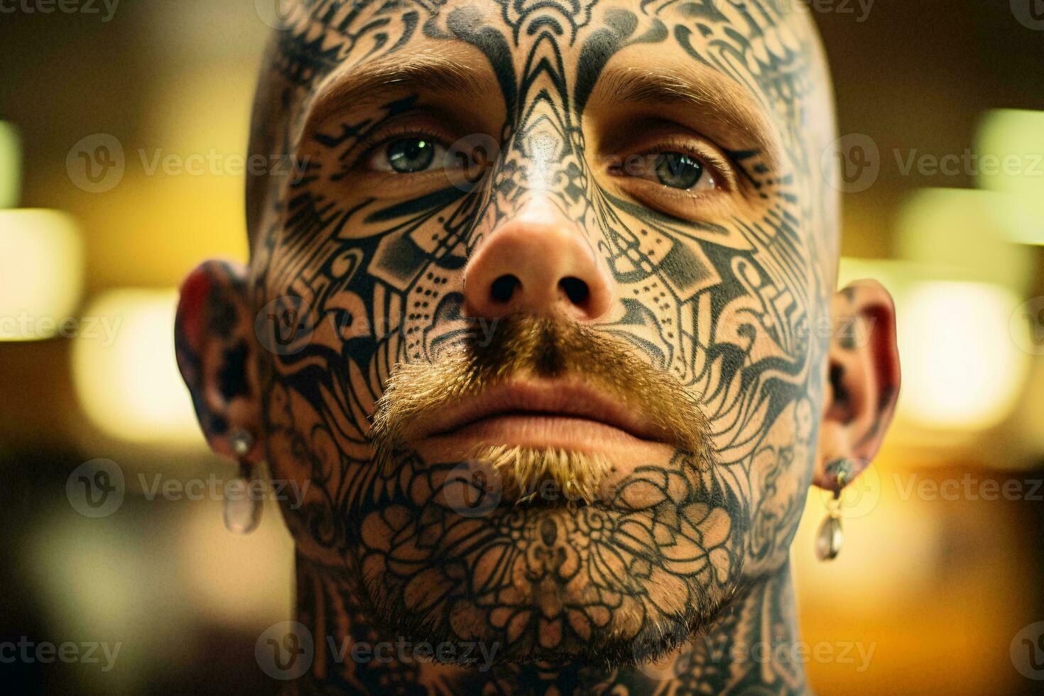 A man with a unique facial tattoo AI Generated photo