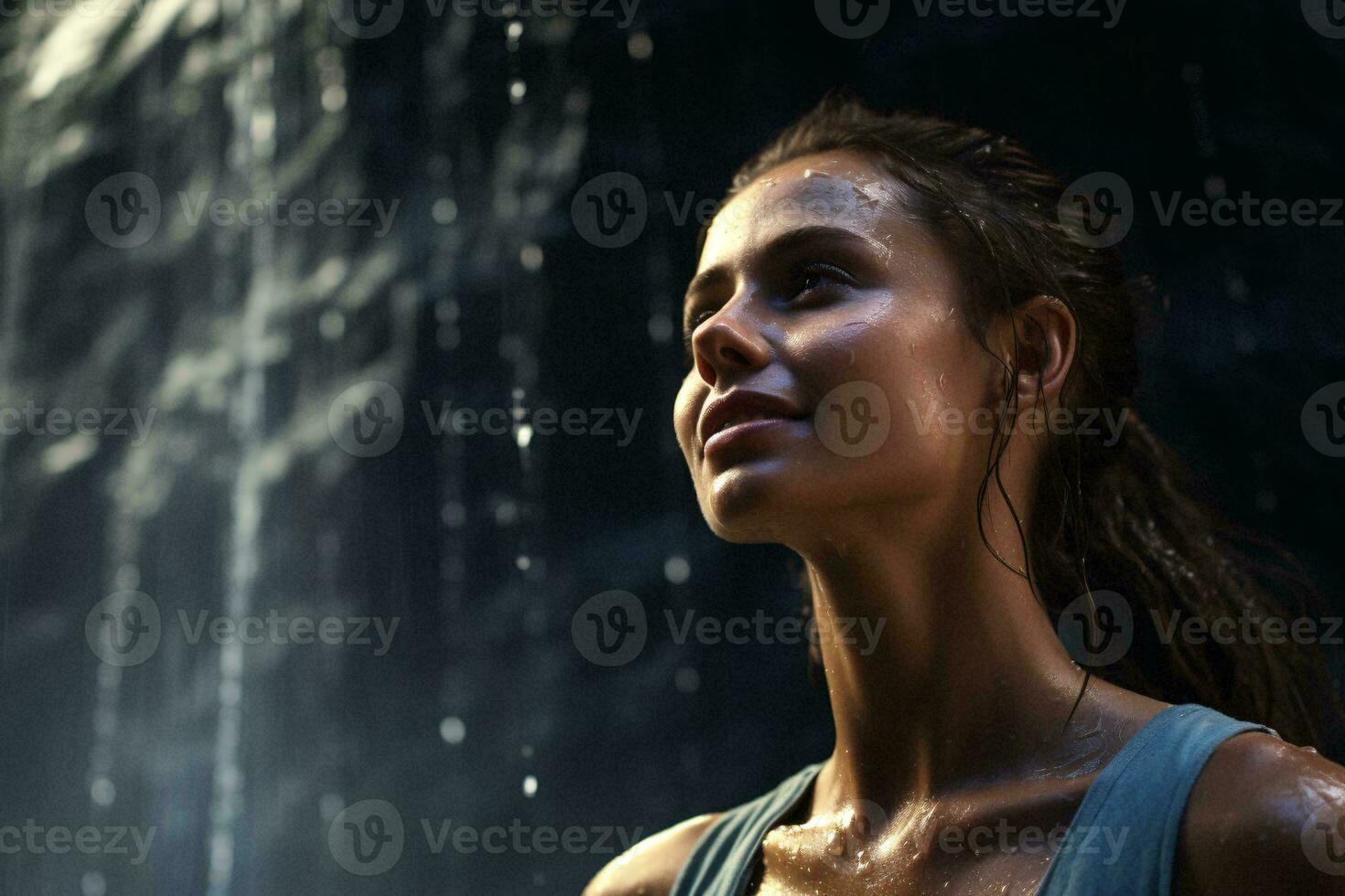 A woman enjoying a refreshing shower of water AI Generated photo