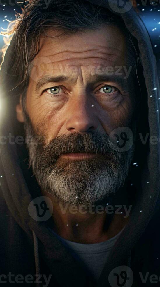 A person wearing a hoodie in a close-up shot AI Generated photo