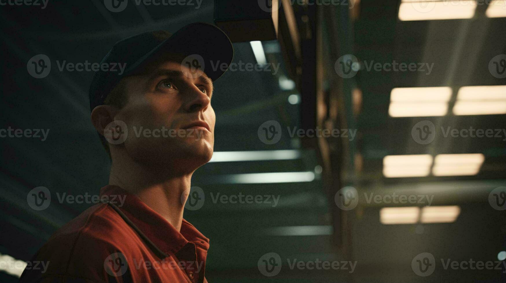 A man wearing a baseball cap gazing at the sk AI Generated photo